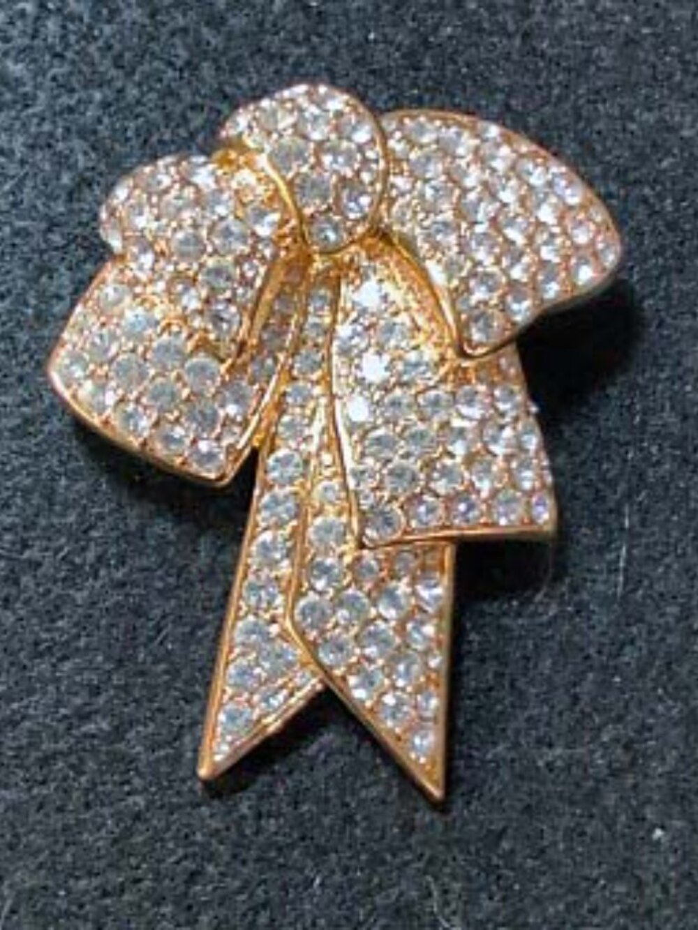 Nolan Miller Gold Bow Brooch with Clear Pave Crystals